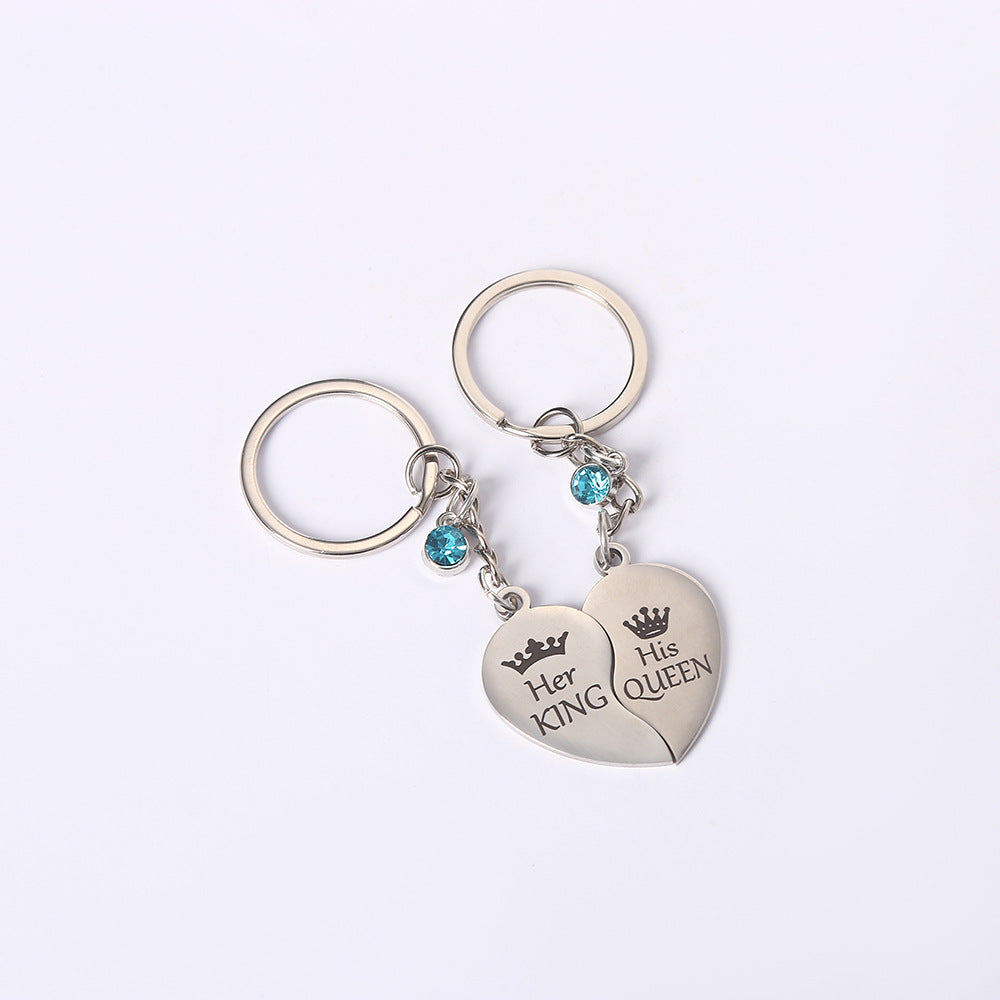 Wholesale Stainless steel two-petal heart Diamond creative keychain